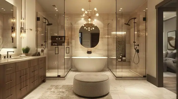 Elegant spa bathroom with freestanding tub